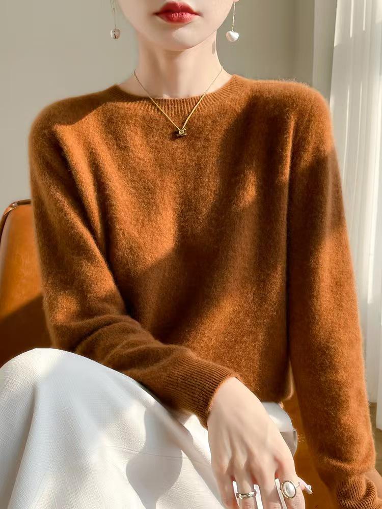 

Женский вязаный пуловер с круглым вырезом и длинным рукавом на осень/зиму M