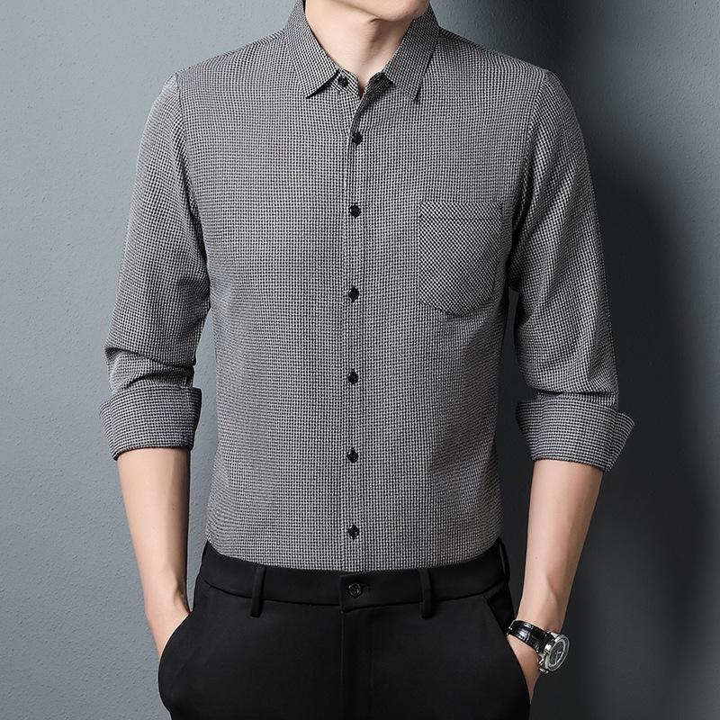 Spring and Autumn Long Sleeve Shirt Men's Loose Casual Lapel Collar Cardigan Formal Top