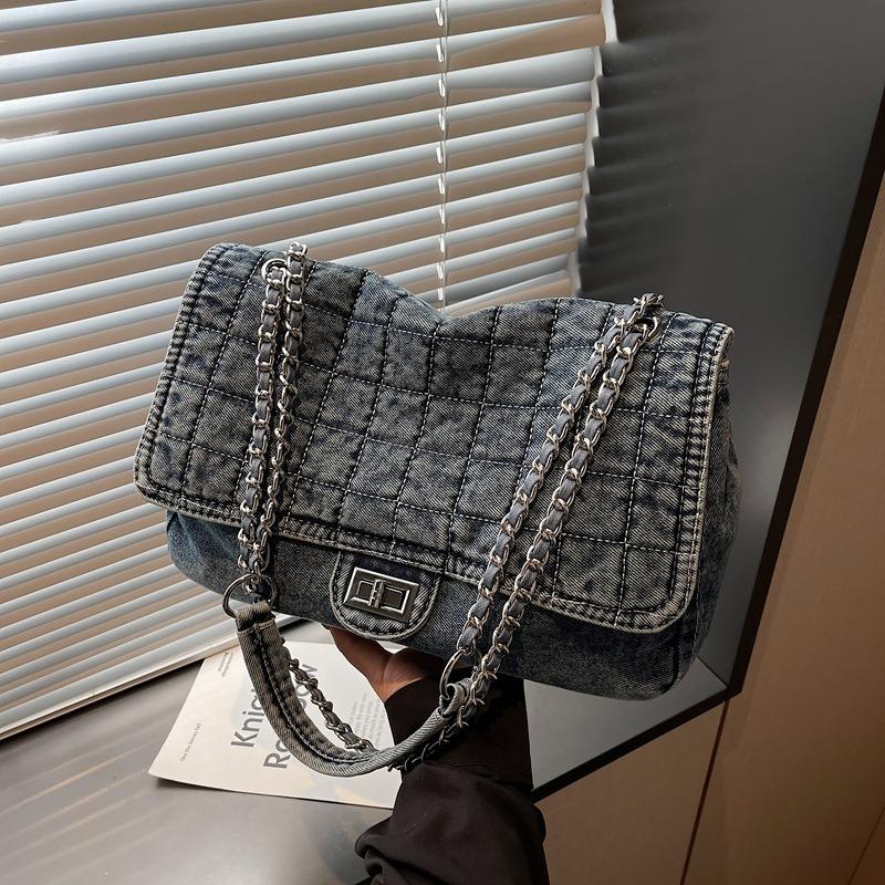 Retro gewaschener Denim große Kapazität Streuner Tasche neue trendige Kette Unterarm Schultertasche Mode Umhängetasche