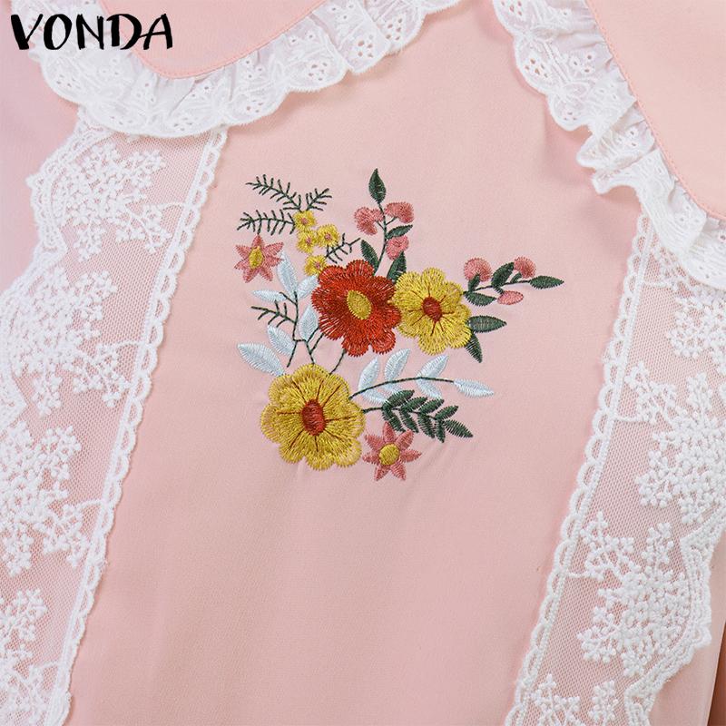 VONDA Rochii cu mâneci lungi imprimate casual din dantela cu rever