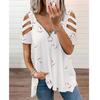 Short Sleeve T Shirt With Zipper Print Cotton Blend For Casual Streetwear
