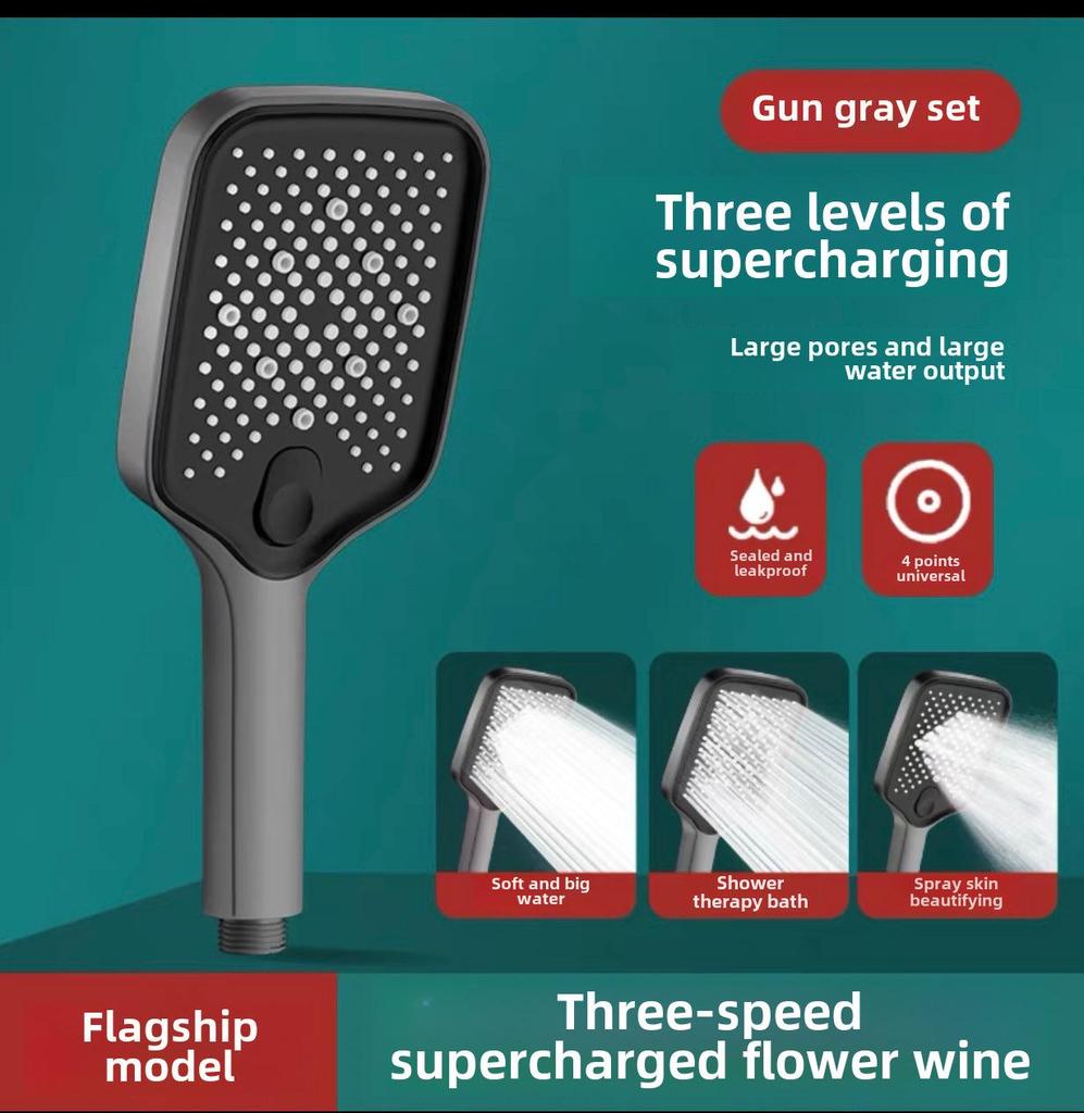 Square Handheld Pressurized Rain Shower Head for Bathroom