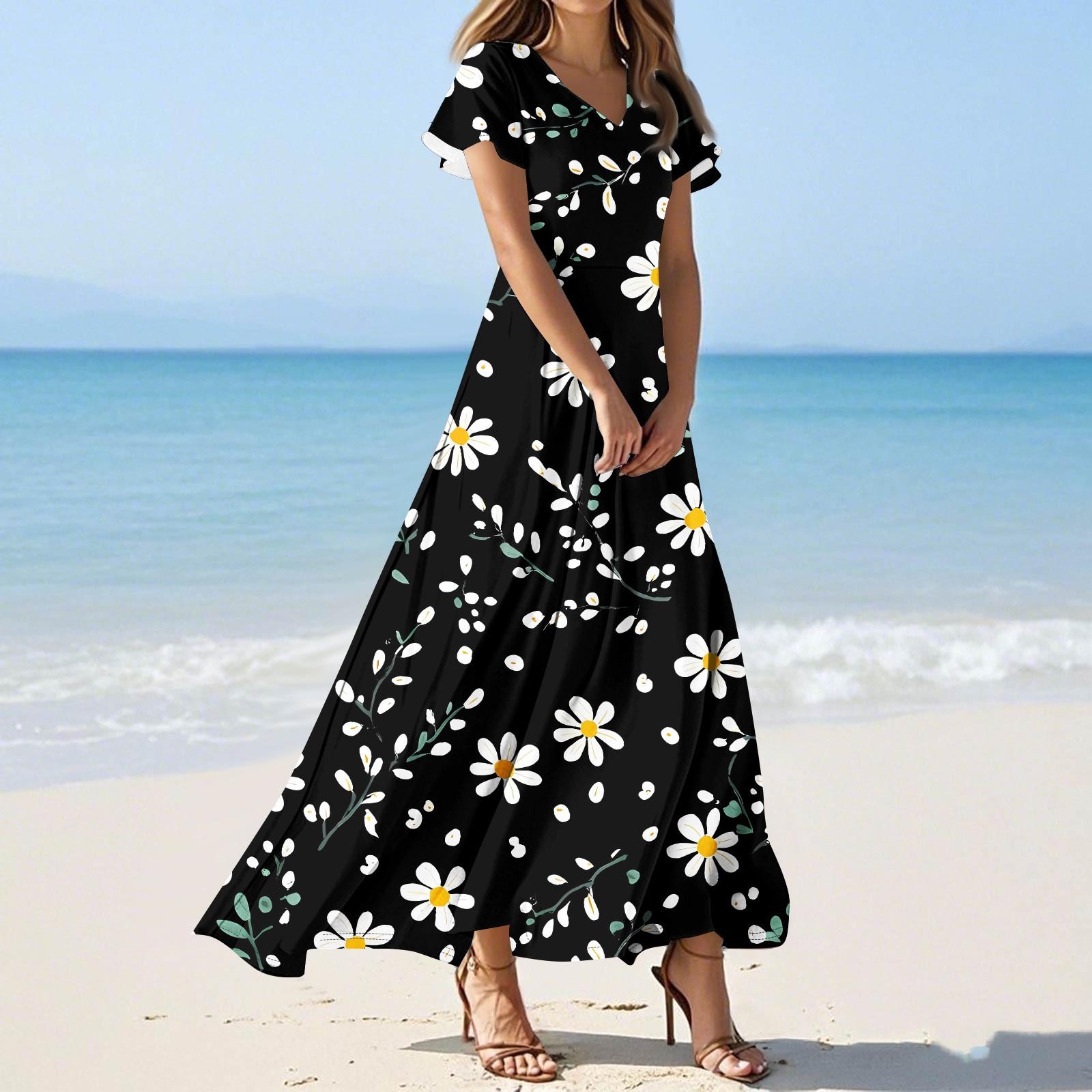 

Женские повседневные модные длинные платья с принтом, платья с V-образным вырезом и коротким рукавом XXL