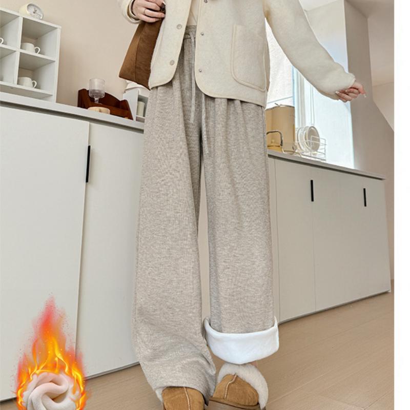 Curved Pocket Glutinous Rice Pants for Women's New Autumn and Winter Slim and Lazy Straight Pants Casual Plus Velvet Wide-leg Pants