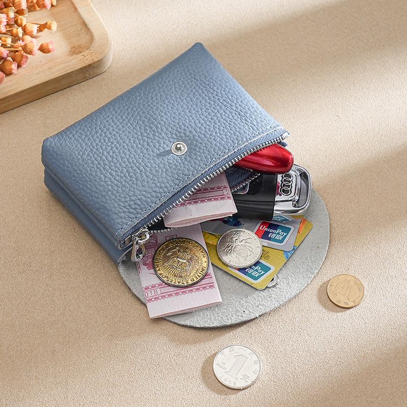 Leather Coin Purse for Women Double Layer Card Holder Mini Wallet Zipper Earphone Key Lipstick Storage Pouch Kids Money Bag Clip