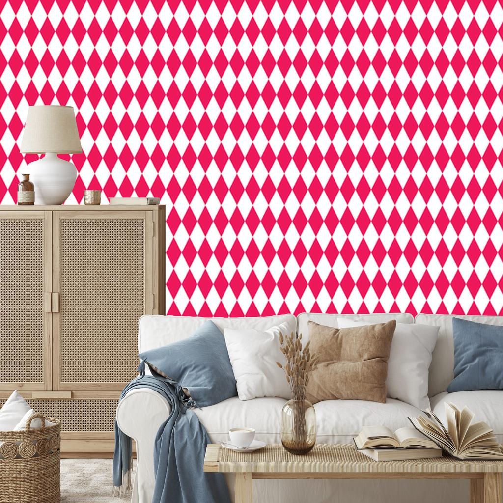 Harlequin Diamonds Wallpaper Pink and White for Living Room and Bedroom 50x1000