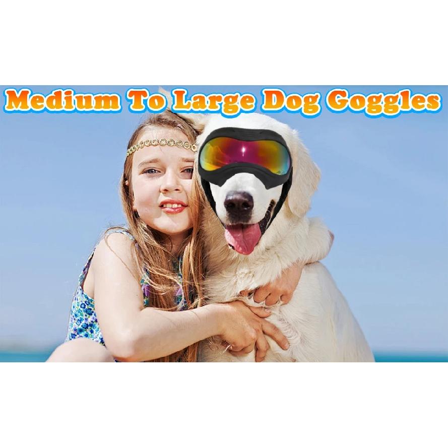 Dog Goggles UV Protection Windproof Dustproof Anti-Fog Dog Sunglasses Large Medium Dogs Lightweight TPE Frame Adjustable Strap