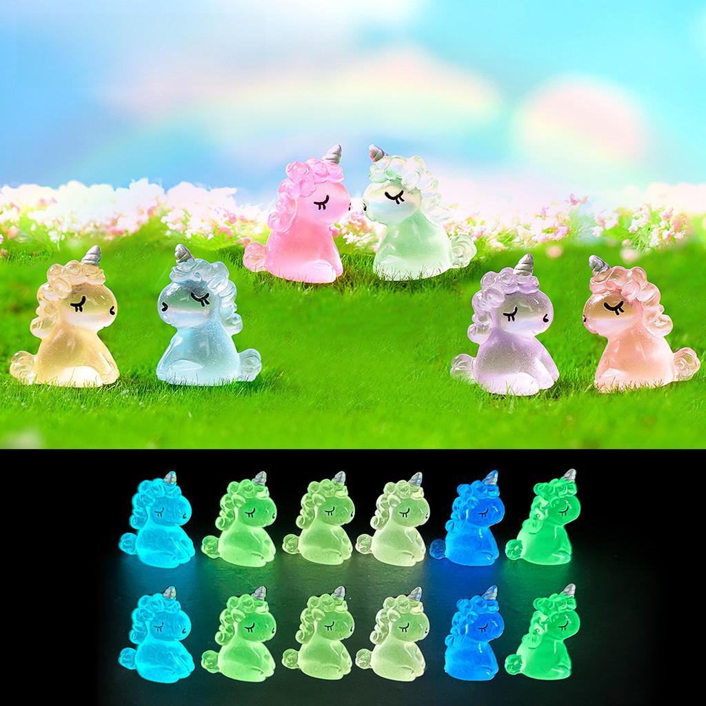 Adorable Cartoon Unicorn Figurine Resin Diy Miniature Night Light Decor Cute