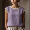 Camicia da Donna Retro Larga in Lino Senza Maniche con Patchwork di Pizzo 2026