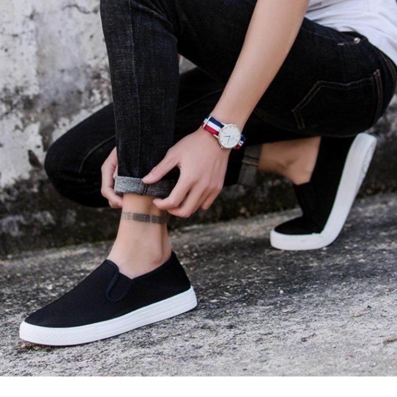 Men's shoes summer one-pedal black lazy shoes breathable cloth shoes casual couple shoes low-top canvas shoes large size