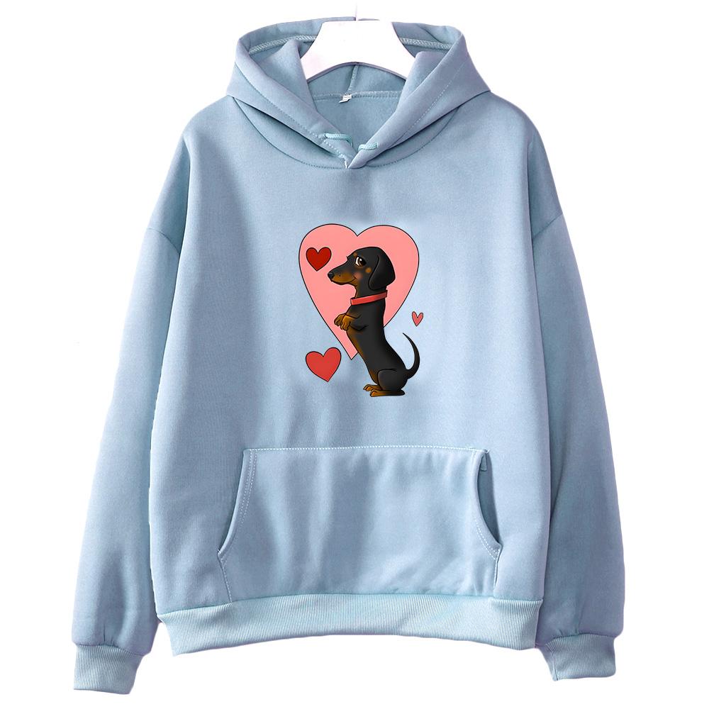 Kapuzenpullover mit Dackel-Grafik, niedlicher Tierdruck, Kleidung für Damen, liebevolle Kapuzenpullover, Herbst/Winter, Fleece-Sweatshirt, Unisex-Kapuzenpullover