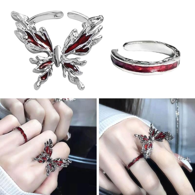 Korean Drop Glaze Ring for Women Shining Butterfly Open Rings Vintage Geometric Y2K Trend Fashion Finger Jewelry
