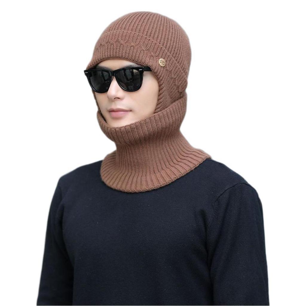 Men's Knitted Hat Winter Outdoor Cycling Scarf Suit Letter Color Blocking Cold Proof Woolen Hat Plus Velvet Warm Cold Hat