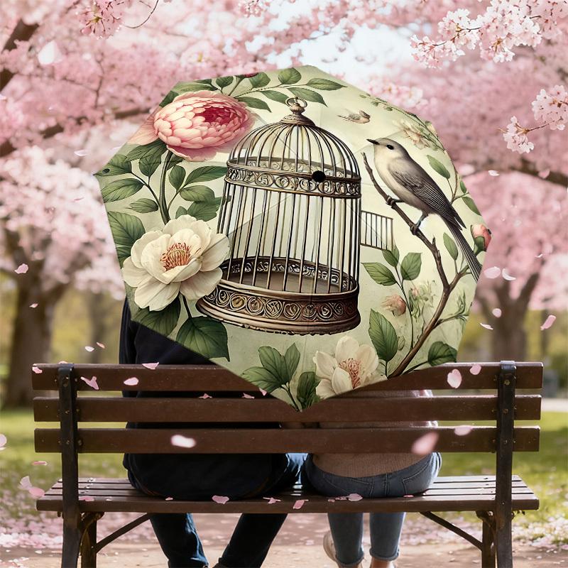 1PC birdcage flowers Umbrella-8-Rib Reinforced, Automatic Open, Lightweight & Durable, Cute Fashion Accessory for Outdoor, Beach, or Casual Use, Beach