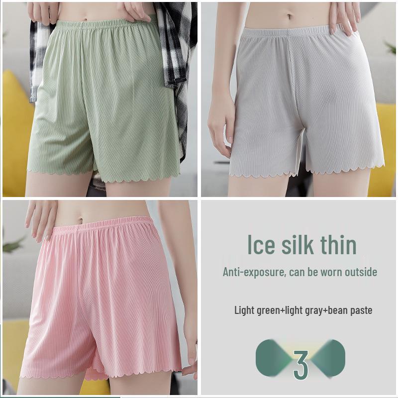 Women's Summer Ice Silk Anti-Exposure Loose Shorts with All-Cotton Crotch