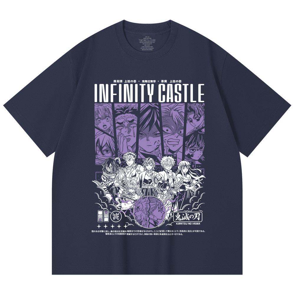 230 Gsm 100% Cotton Demon Slayer V90 Infinity Castle Print Unisex Heavy Cotton T Shirt