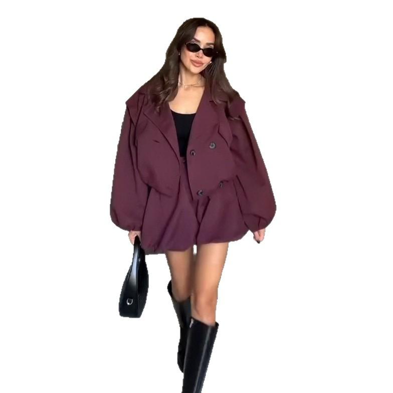 2025 autunno nuovo cardigan transfrontaliero europeo e americano temperamento giacca da pendolare giacca larga a maniche lunghe versatile pantaloncini
