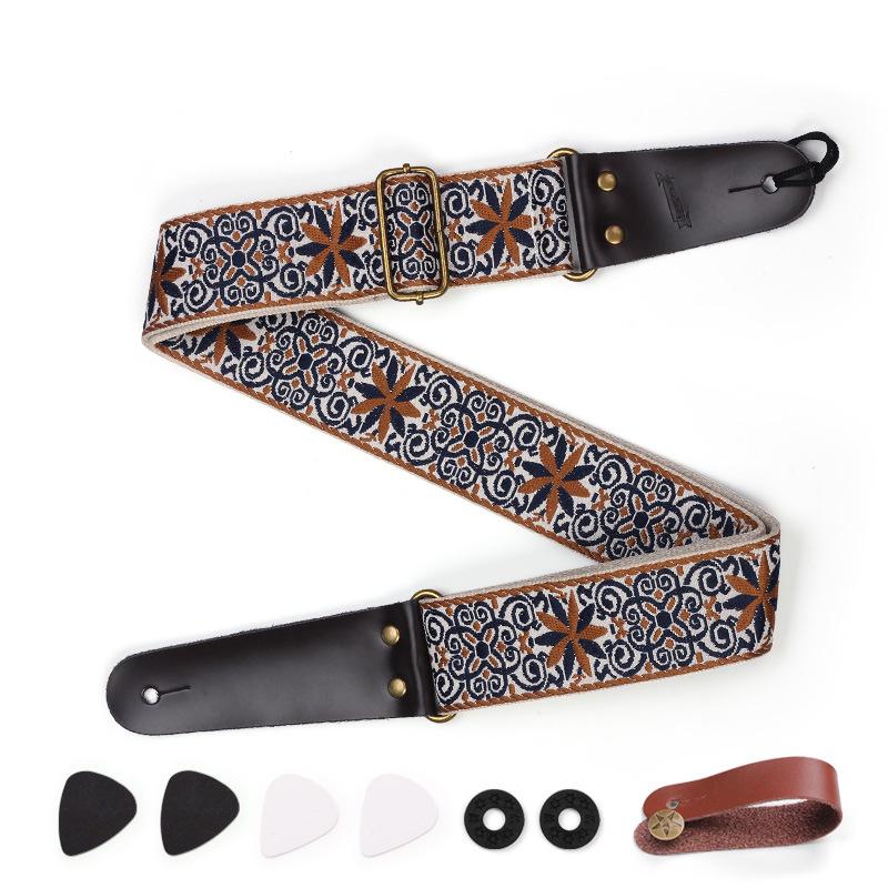 Creative Embroidery Non-slip Guitar Strap with Picks for Electric & Acoustic Guitars