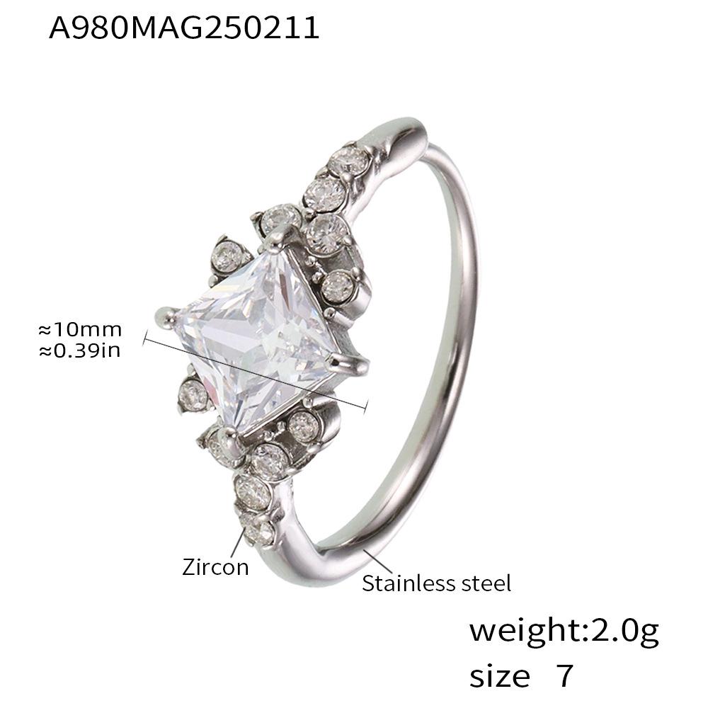 Qiong Yao Gold-Plated Adjustable Zirconia Claw Set Stainless Steel Ring for Women Adjustable Size 7