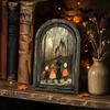 Retro Arched Wooden Picture Frame Halloween Wall Decor, Ghost Cat Hanging Ornament, Distressed Gothic Rustic Wood Sign Tabletop Decor Plaque,