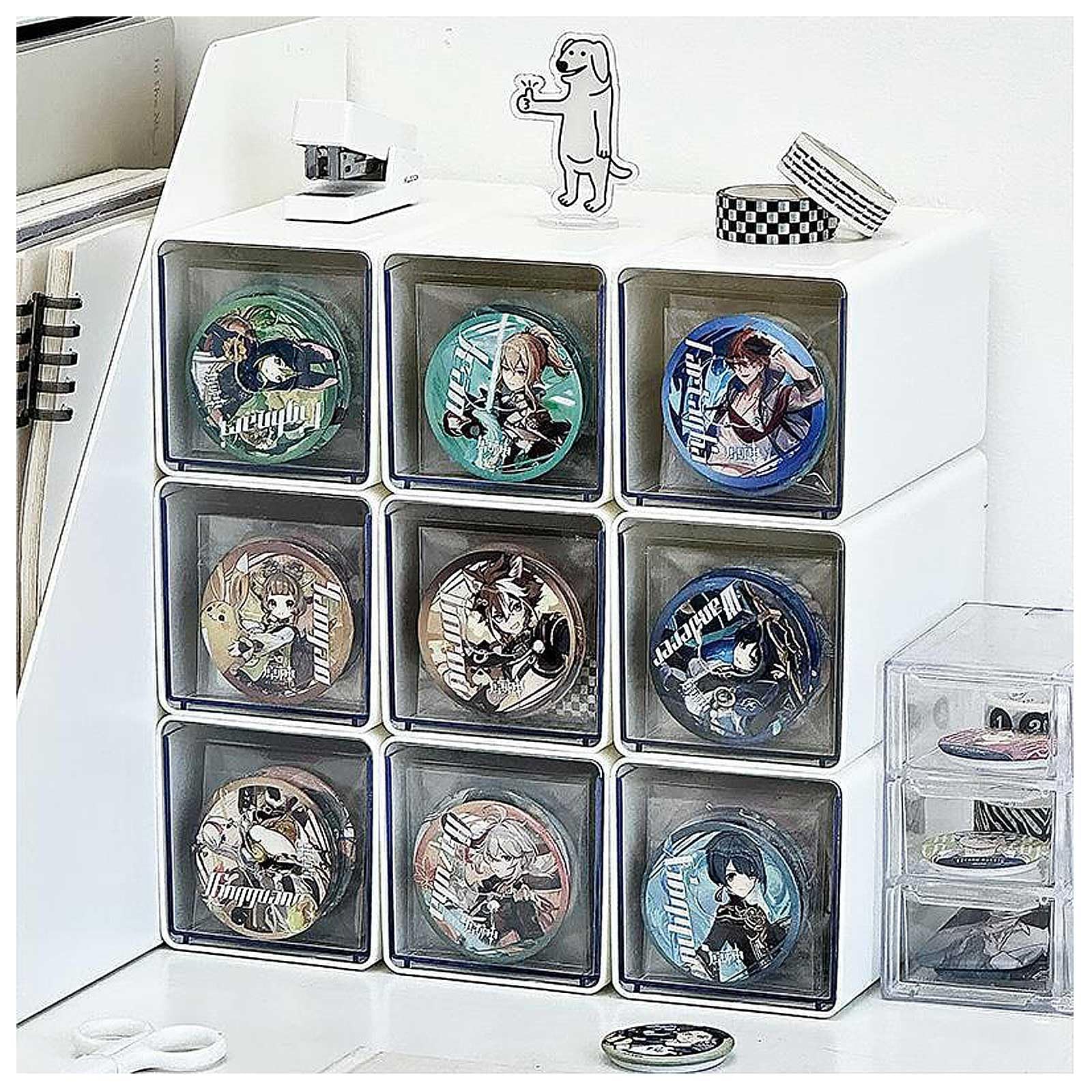 

Set of 3 Button Badge Storage Drawer Scratch and Dirt Jewelry Fan Anime Miscellaneous Small Items Collection Fits Badges Boxes, Type, Stackable,