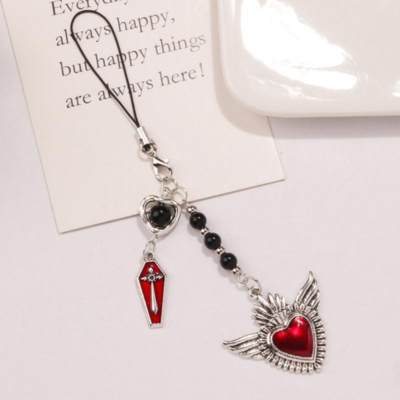 Trendy Phone Lanyard Angel Heart Keychain Pendant Durable Phone Strap Portable Phone Jewelry Suitable for Keys Phones