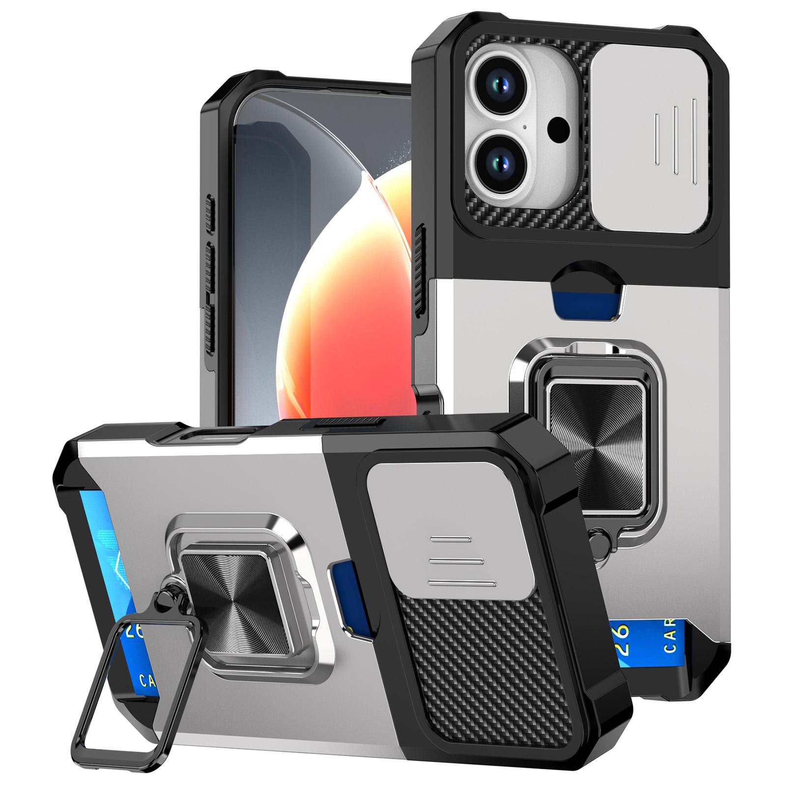 For iPhone 17 Case Kickstand Slide Lens Lid PC + TPU Phone Cover with Card Slot A