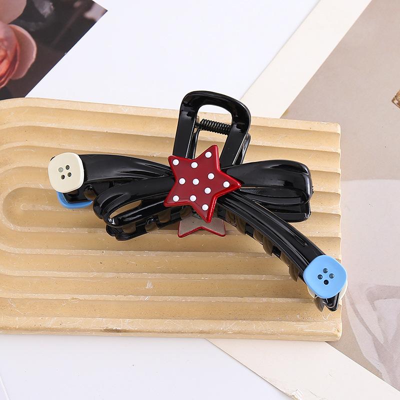 1pc Color Blocking Waves, Dotted Stars, Women's Oversized Buttons, Bow Ties, Dished Hair, Hair Clips, Hair Accessories