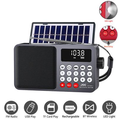 Solar Portable FM Radio Rechargeable Bluetooth Speaker USB TF Card MP3 Music Player with Recording LED Light Radio FM Receiver