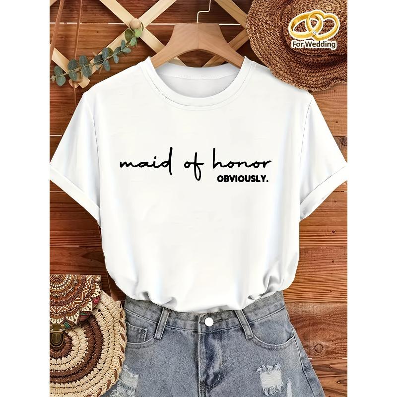 

Bridal Party Apparel | Crew Neck Top | Short Sleeve Shirt - Women S Maid of Honor Graphic Print T-Shirt - White with Black S белый