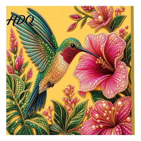 Floral Faux Pearl Design Hummingbird Art Kit Flower Bird Painting DIY Handmade Mosaic 3D Wall Craft Kit for Adults Gift Zen Project
