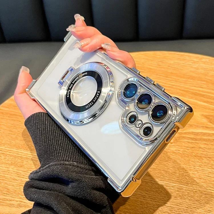 Magnetic Plating Stand Bracket Case For Samsung Galaxy S25 S24 S23 S22 S20 FE Note 20 Ultra Shockproof Kickstand Back Cover