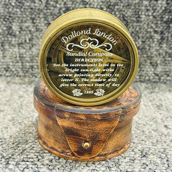 

Style Brass Sundial Compass London 1920 Handmade Antique Finish with Leather Case.