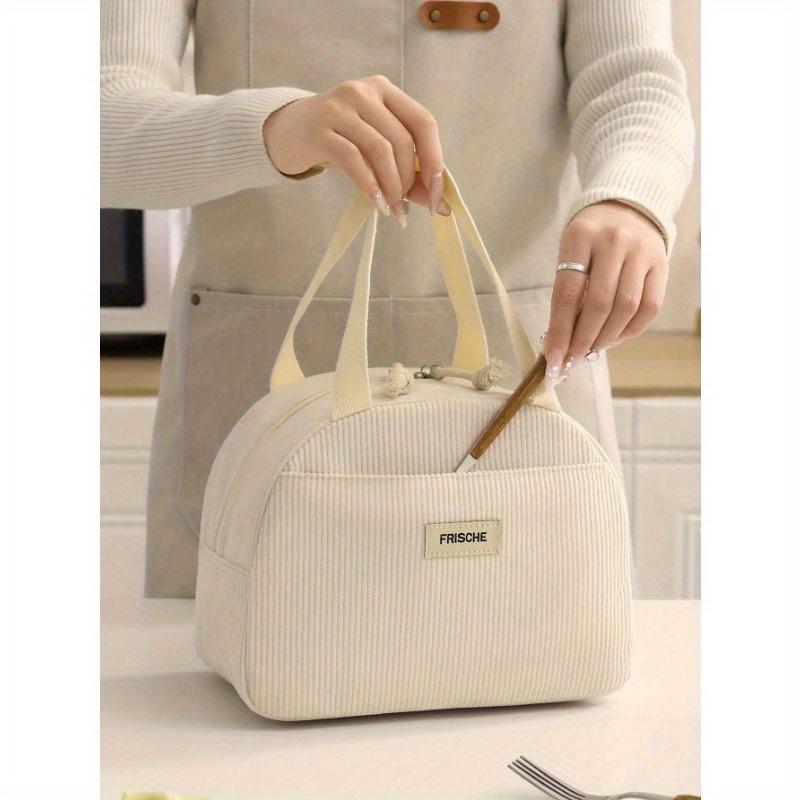 1PC Corduroy Lunch Bag Large Capacity Insulated Soft Reusable Portable with Handle Zipper Insulated Lunch Box Bag for School Picnic Bento Box