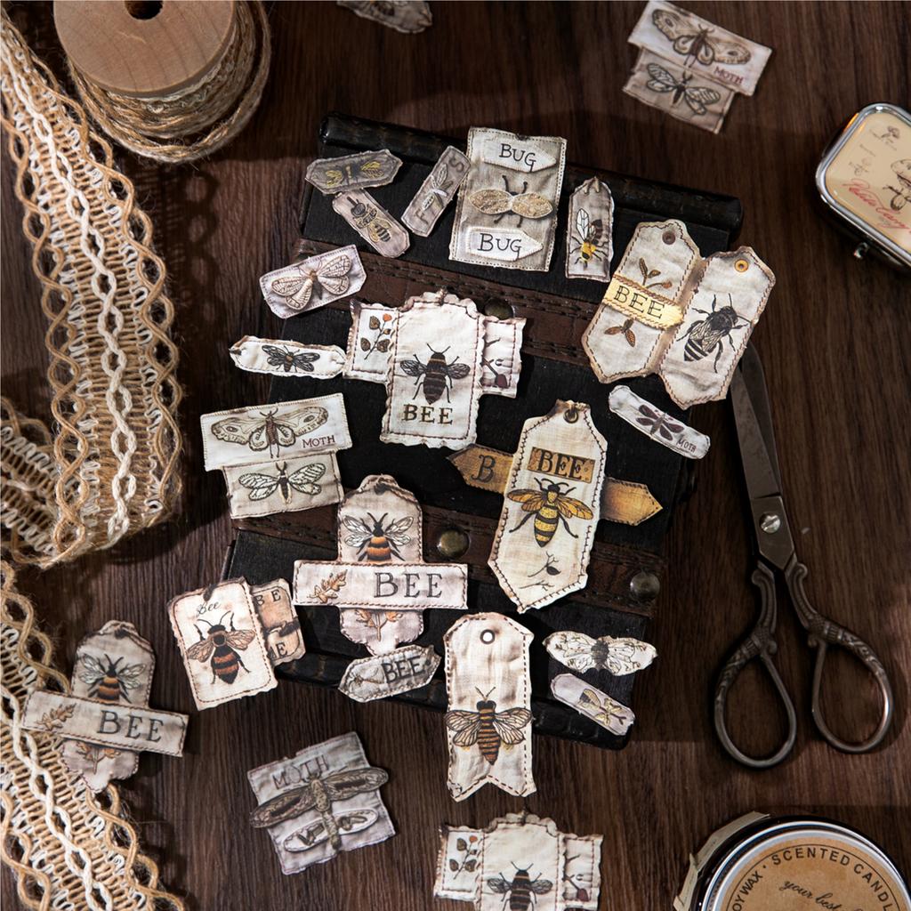 20 Sheets Vintage Fabric Theme Sticker Pack For DIY Scrapbooking Guitar Phone Case Notebook Decoration Craft Supplies