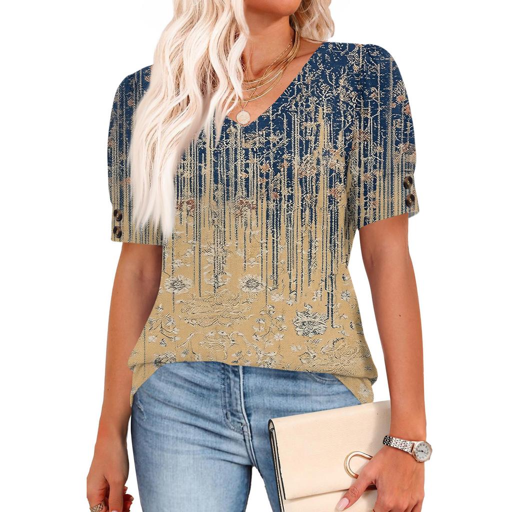 Womens Tops Short Sleeve Shirts Buttons V Neck  Fashion Outfits  Blouses  Casual