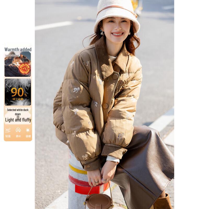 

ITISF4 Women s Elegant Sequin Embroidered Short Winter Down Jacket S