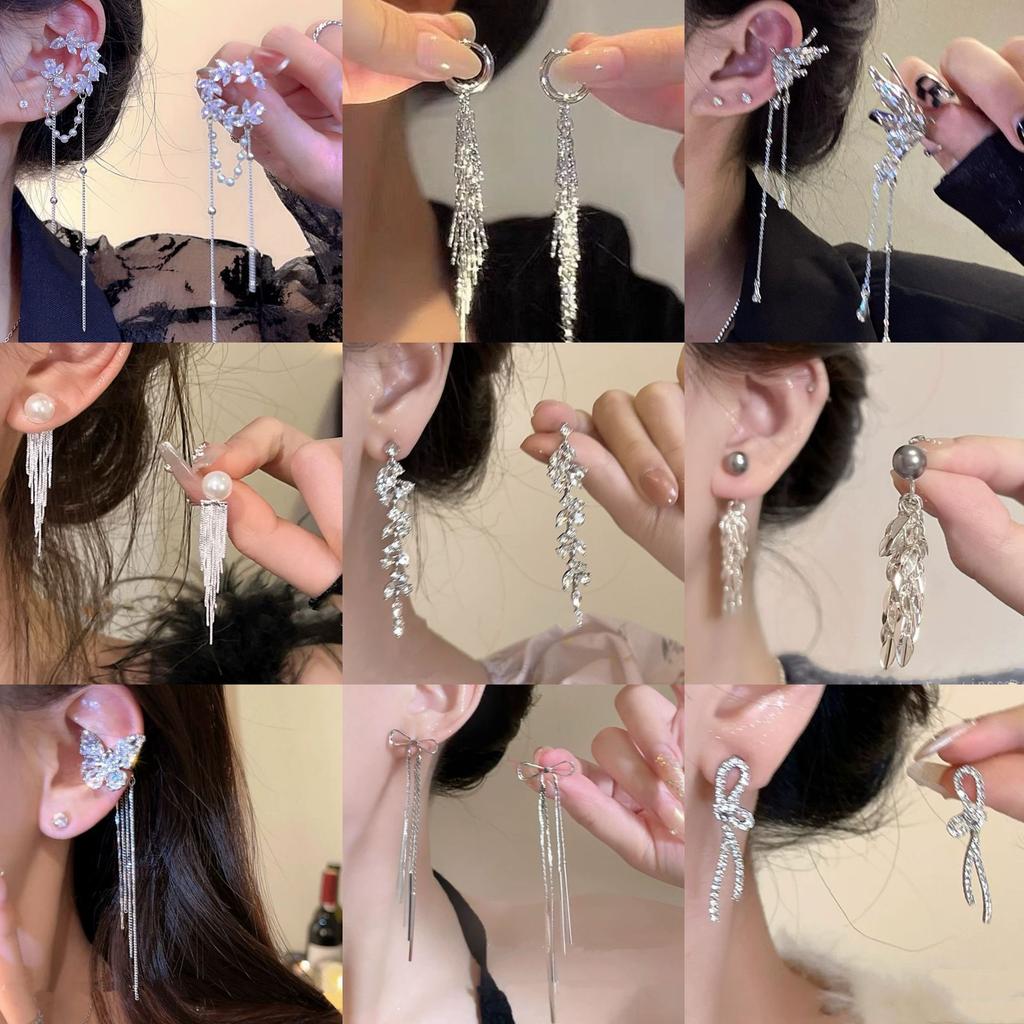 Silver Needle Super Flash Diamond Leaf Fringed Stud Earrings Temperament Earrings Women's Niche Design Earrings Light Luxury High Sense