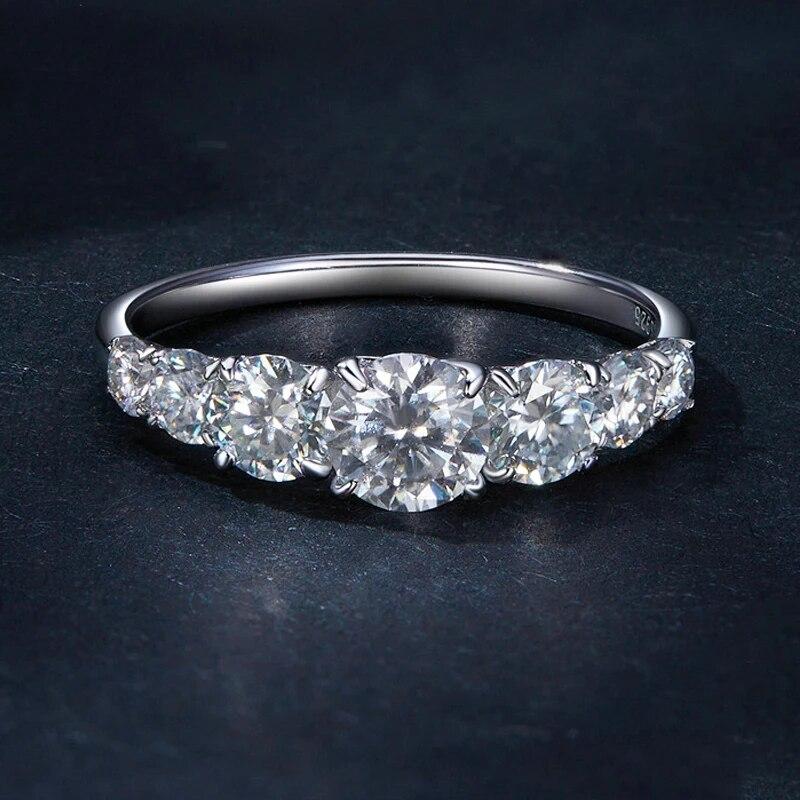 1.42cttw D VVS Moissanite Engagement Rings for Women 7 Gem Sparkling Lab Diamond Wedding Band with Certificate 925 Silver