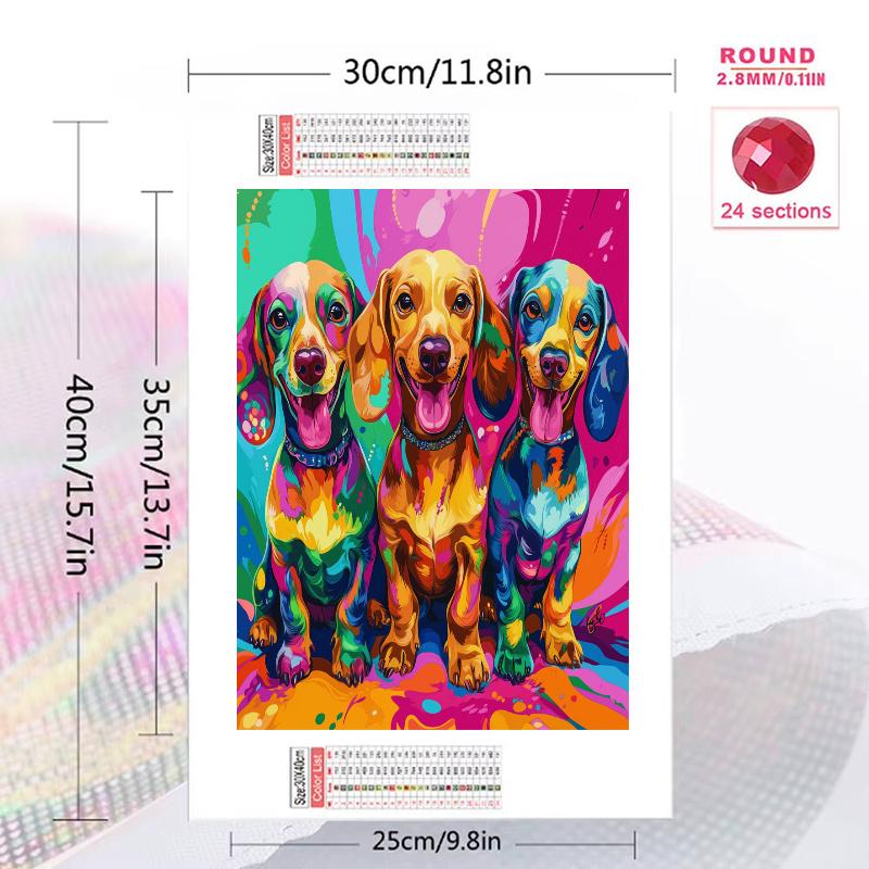 Colorful Dachshund Pattern 3pcs 100% Round Full Drill 5D DIY Diamond Painting Embroidery Cross Stitch Rhinestone Décor
