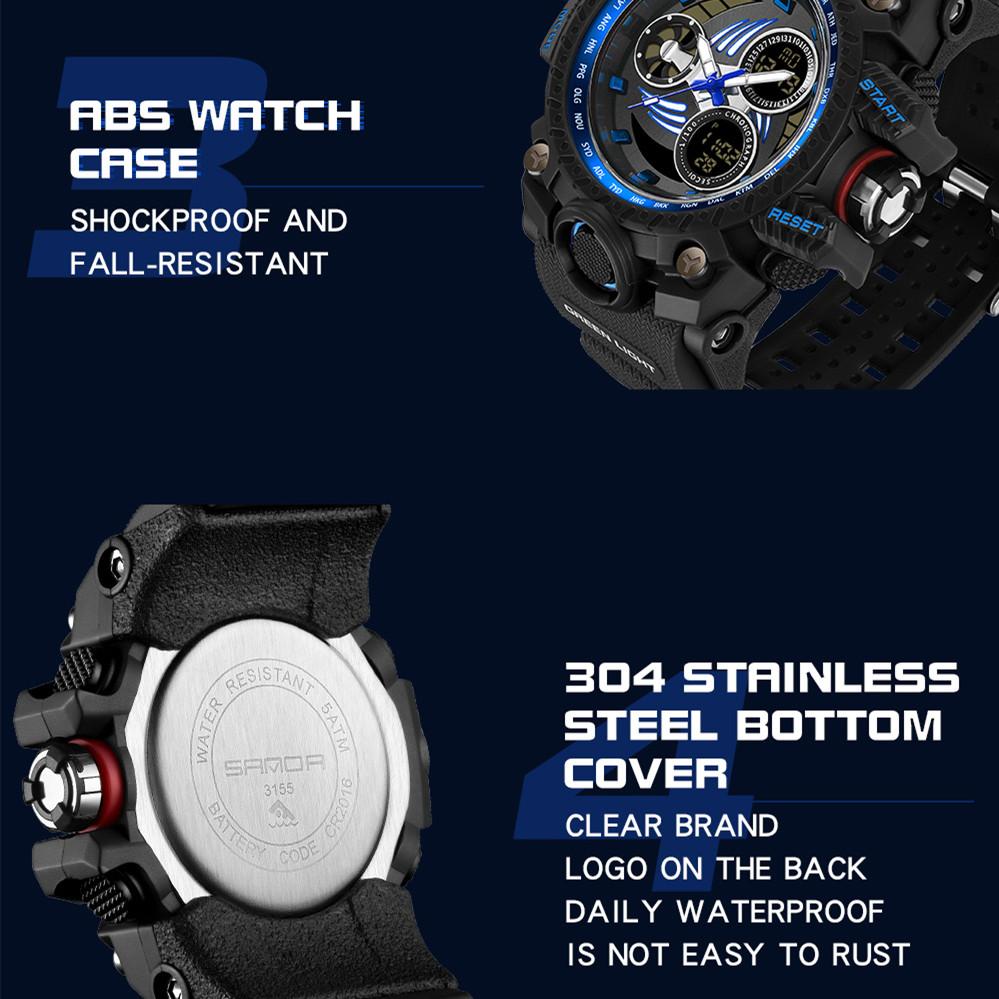 SANDA Nové modely prodávají mladé elektronické hodinky Luminous Waterproof Fashion Větruodolné pánské hodinky s budíkem
