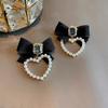 Black Bow Square  Earrings Women Elegant Pearl Heart Jewelry Gifts