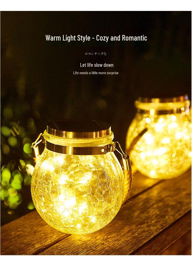 Solar-Powered Glass Crackle Hanging Garden Light – Creative Christmas Mason Jar Decoration