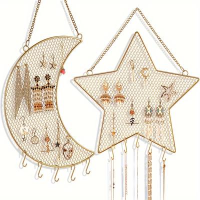 1pcs Iron Star Moon Grid Jewelry Stand Wall Hanging Necklace Bracelet Earrings Storage Jewelry Display Stand