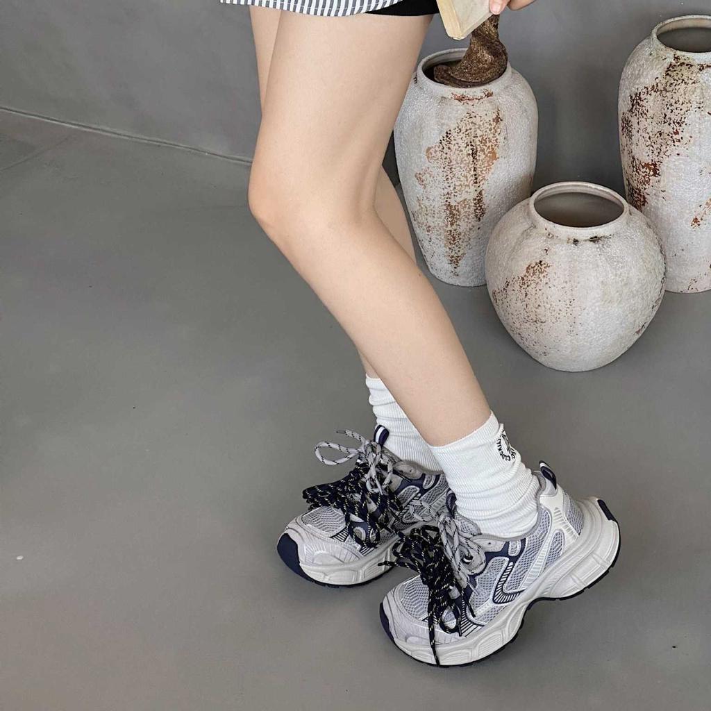 Leather thick-soled heightening dad shoes for women's 2025 autumn new strap design breathable versatile casual sports shoes