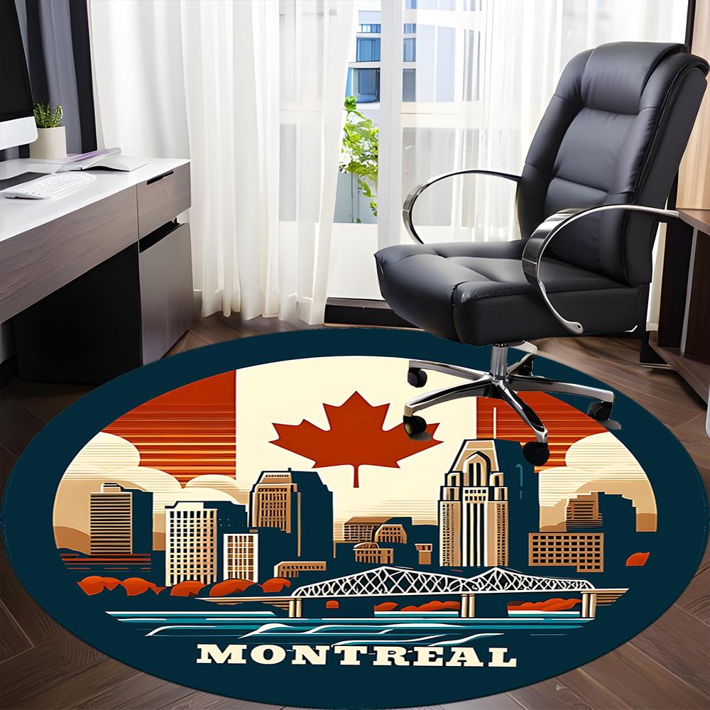 1pc Montreal Maple Leaf Office Round Area Rug, Mat Suitable ForOffice, Under Office Chairs Bedroom Living Room Home Decor, Room Deco