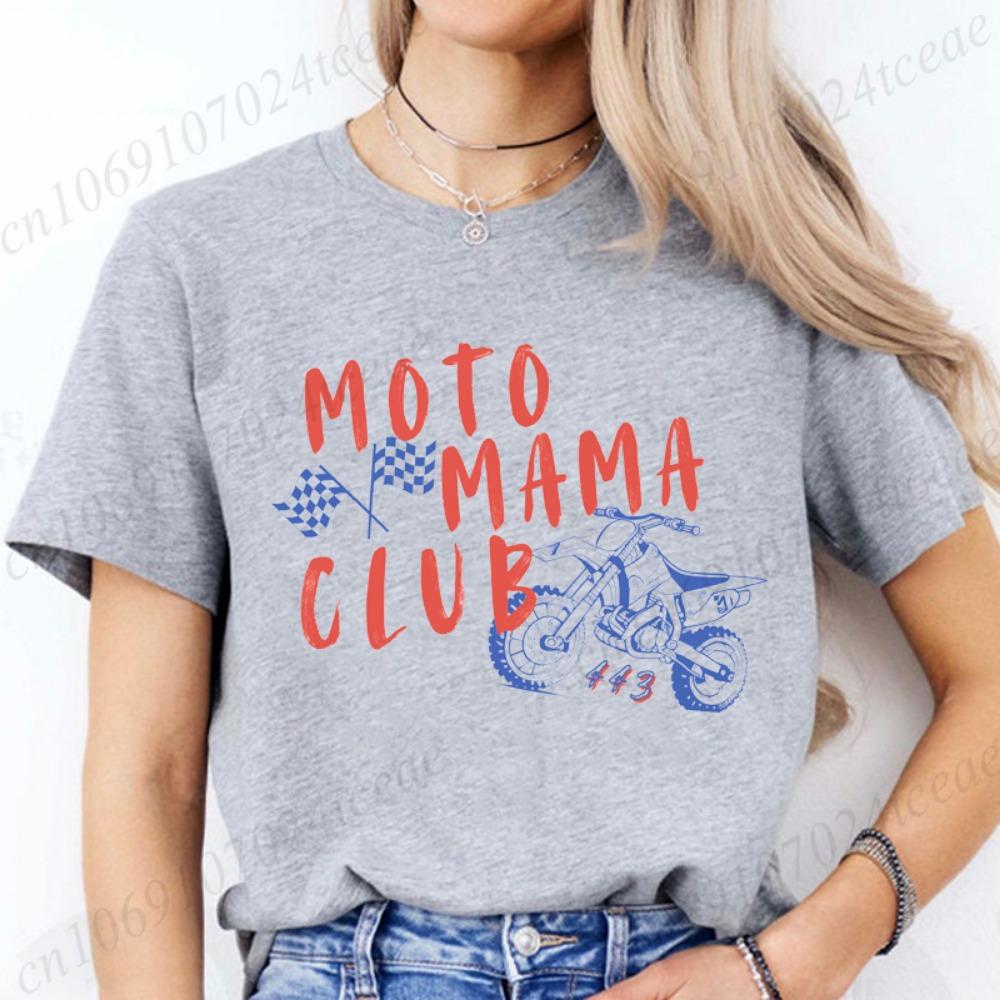 Dirt Bike Mom Tee Moto Mama Printed T Shirt Women Casual Short Sleeve Crew Neck T-shirt Motocross Lover Top Gift for Riding Mama