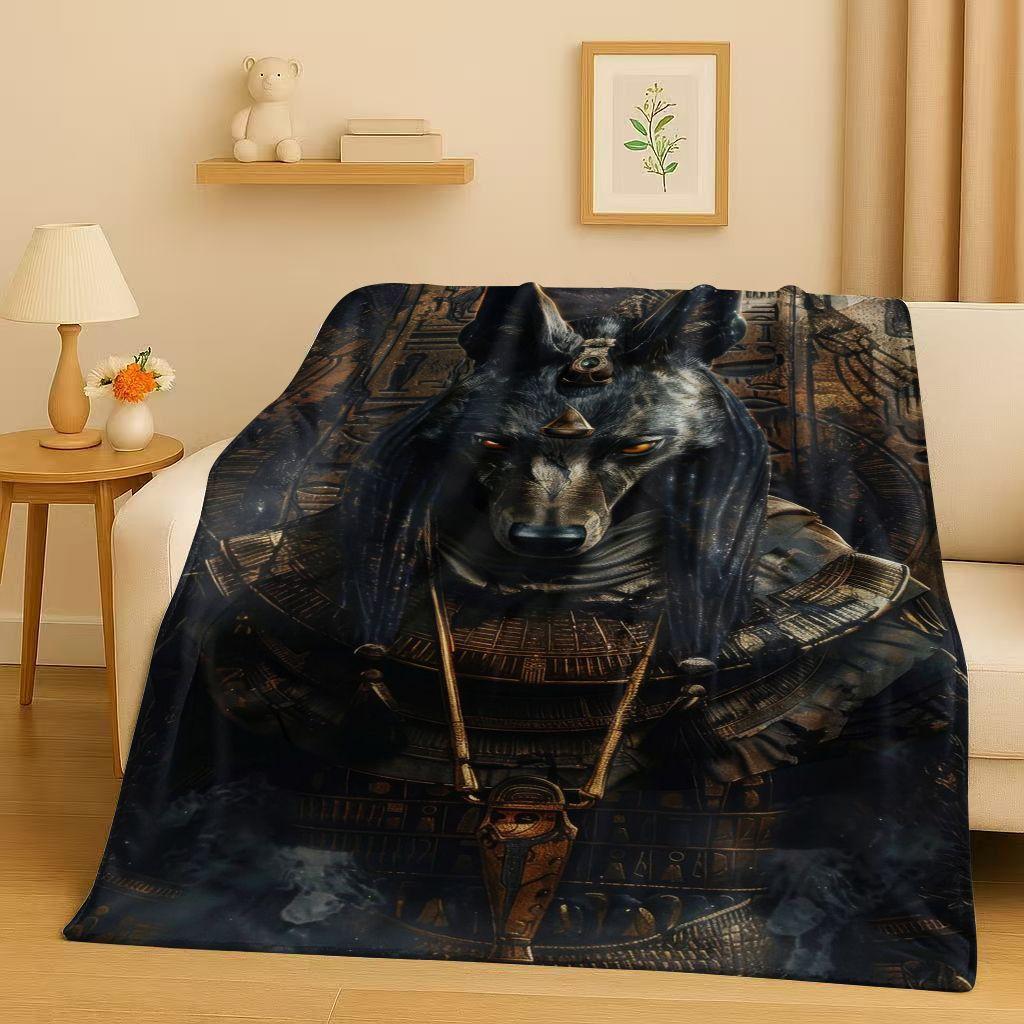 Toter Gott Anubis Pharao Altes Ägypten Mythologie Cartoon Flanelldecke, Ultraweiche Plüschdecke für Zuhause Schlafzimmer Bett Sofa Abdeckung