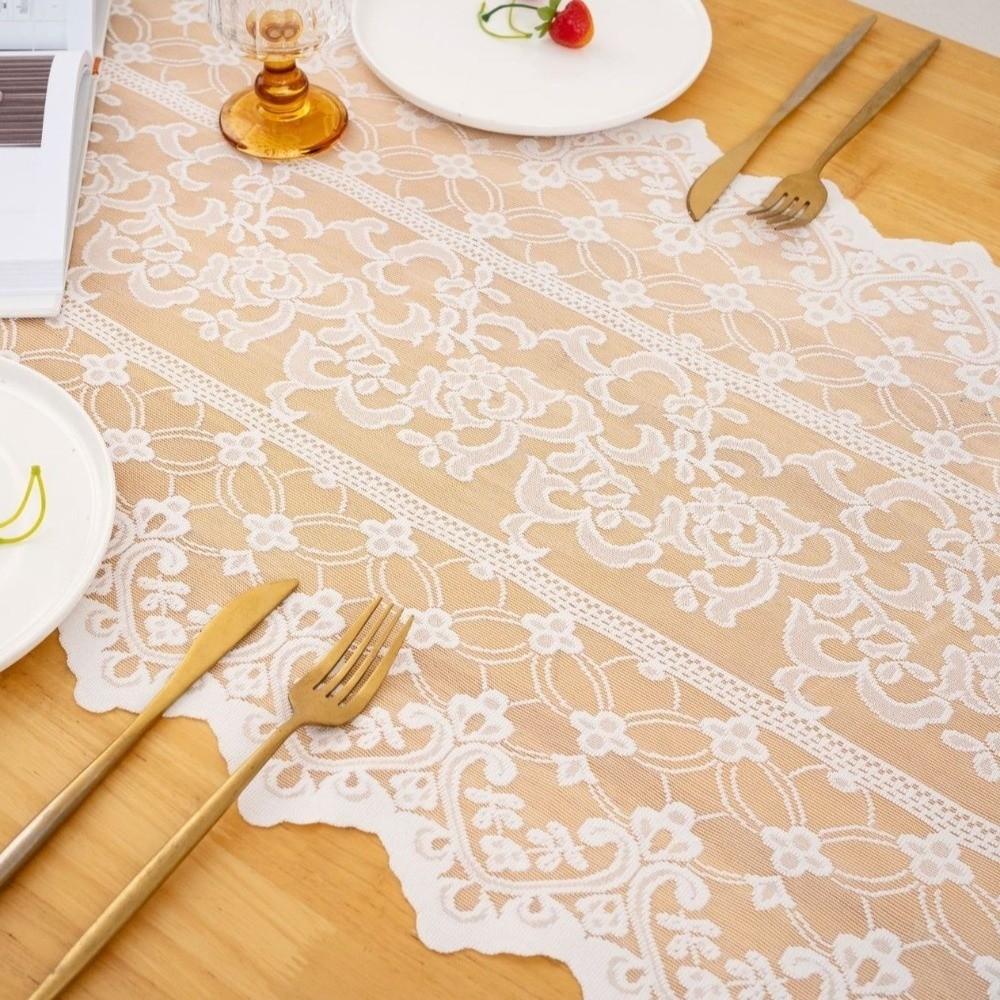 Elegant Lace Table Runner Long Strip Shape Table Flag Minimalist Vintage Tablecloth  Wedding Decor