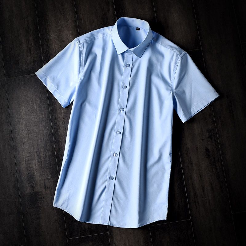 Export Factory Balance Cargo with Logo Cut off Summer Men Business Leisure Iron-Free Silm Solid Color Short Sleeve Shirt Shirt Plus Size